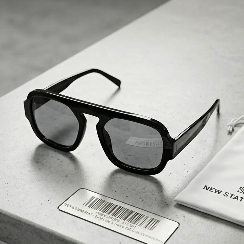 NEW STATEMENT Square Sunglasses Gradient Gray Lens Black Plastic Frame Solid